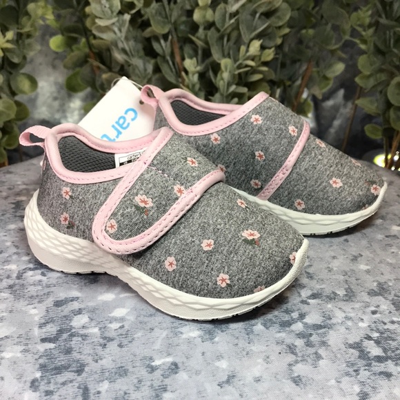 Girl’s (Baby) Size 5M Carter’s Lorena Grey & Pink Floral Velcro Sneakers ✨NWT✨ - Picture 1 of 8